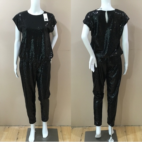 CABLE&GAUGE 2 PCs Set Top Pants Sequins Black Women’s New Size M Holiday - Picture 1 of 7